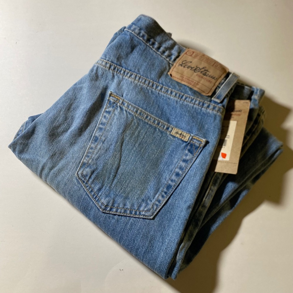 Levi Strauss Signature Low Loose Bootcut Jeans Mens 34x34 Light Wash Denim NEW